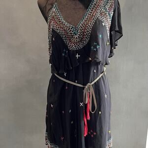 Free People asymmetrical embroidered tie dress
